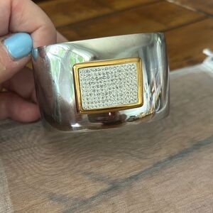 Elegant Silver and Gold Crystal Cuff Bracelet